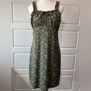 Lily Bleu Floral Print Dress Ruffle Strap Sleeveless Casual Sundress Olive Green